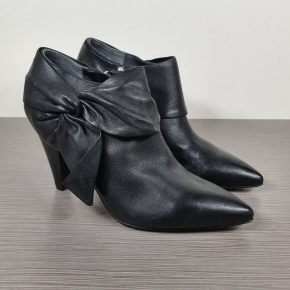 Page Catrine Bow Pointed Toe Booties, Black Leather, Womens Size 8 M - Picture 3 of 13